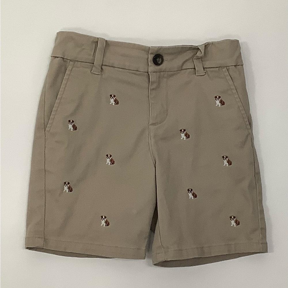 Janie & Jack Shorts Boys 5T Khaki Beige Bulldog Embroidered